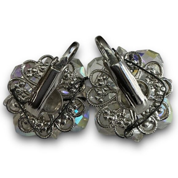 Vintage Classy Silver Toned Iridescent Aurora Borealis Beaded Crystal Cluster Cl - Picture 3 of 7